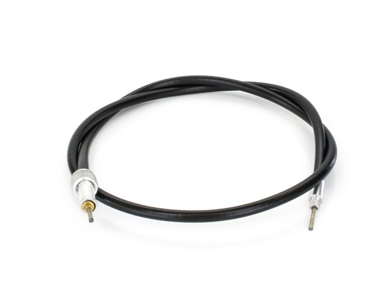 40in. Speedo Cable with 12mm Nut - Black Vinyl. Flexible black motorcycle speedometer cable for Revelry Motorcycles and custom bikes.