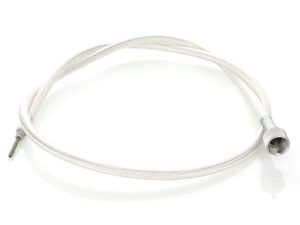 Flexible motorcycle brake or clutch cable with metal fittings for Revelry Motorcycles.