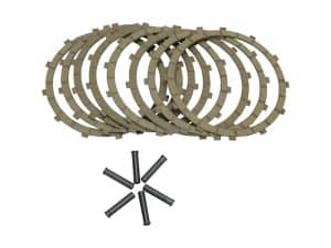 High-performance motorcycle clutch friction plates and pins for Revelry Motorcycles.