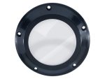 Reflection mirror for motorcycle, black round design, Revelry Motorcycles accessories, high-quality durable finish.