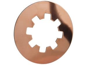 Rusty copper motorcycle sprocket nut for Revelry Motorcycles.