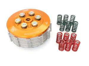 High-performance motorcycle clutch basket with springs for enhanced riding experience.