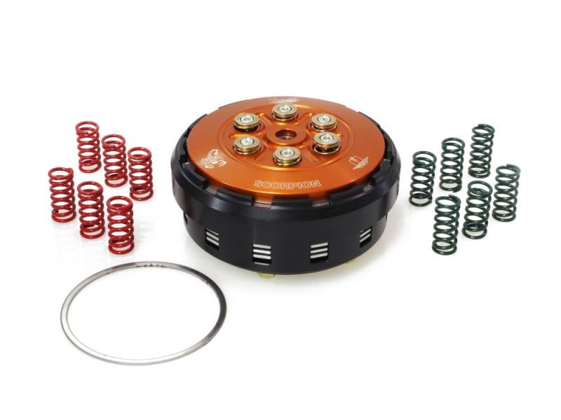 Complete Scorpion Billet Clutch with Basket. Fits 6sp Twin Cam 2007-2017 With Hydraulic Clutch. High-performance motorcycle clutch assembly with springs and hardware for Revelry Motorcycles.