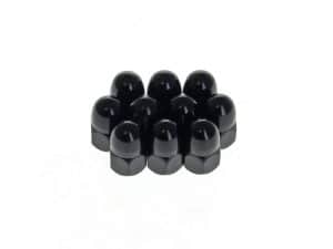 Black motorcycle wheel axle spacers for Revelry Motorcycles decorative accessories.