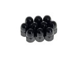 Black motorcycle swingarm pivot nuts for bike maintenance and repairs.