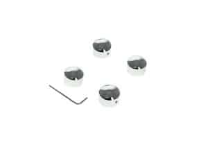 Shiny chrome motorcycle wheel center cap set with tool for Revelry Motorcycles accessories.