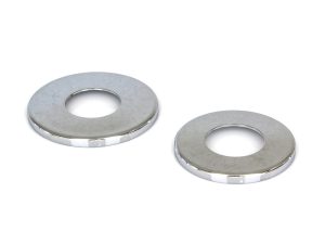 Chrome motorcycle spacer washers for bike maintenance and repairs.