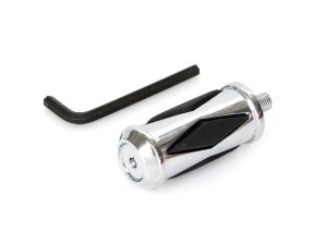 Chrome motorcycle footpeg with black rubber grip for Revelry Motorcycles.