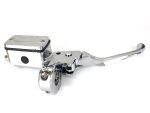 Chrome motorcycle clutch lever with master cylinder for Harley Davidson bikes.