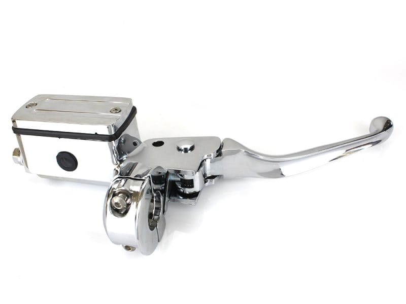 Front Master Cylinder - Chrome. Fits Big Twin & Sportster 1982-1995 Models with Dual Disc Rotors. Chrome motorcycle clutch lever with master cylinder for Harley Davidson bikes.
