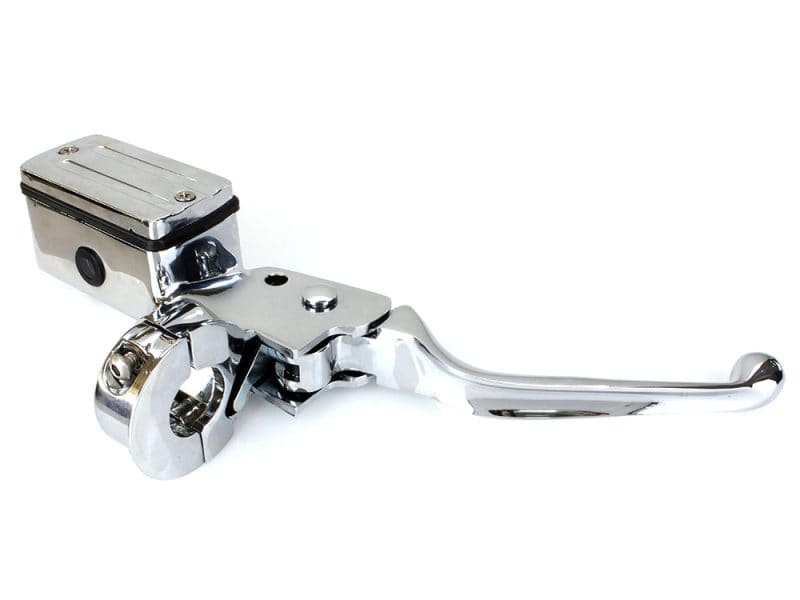 Chrome motorcycle clutch lever and master cylinder assembly, high-quality motorcycle parts.
