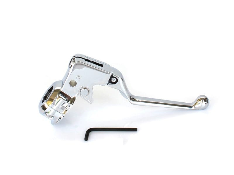 Chrome motorcycle brake lever with mounting hardware, essential for custom Revelry motorbikes.