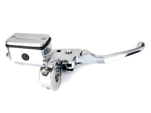 High-quality chrome motorcycle clutch lever with hydraulic master cylinder for custom bikes.