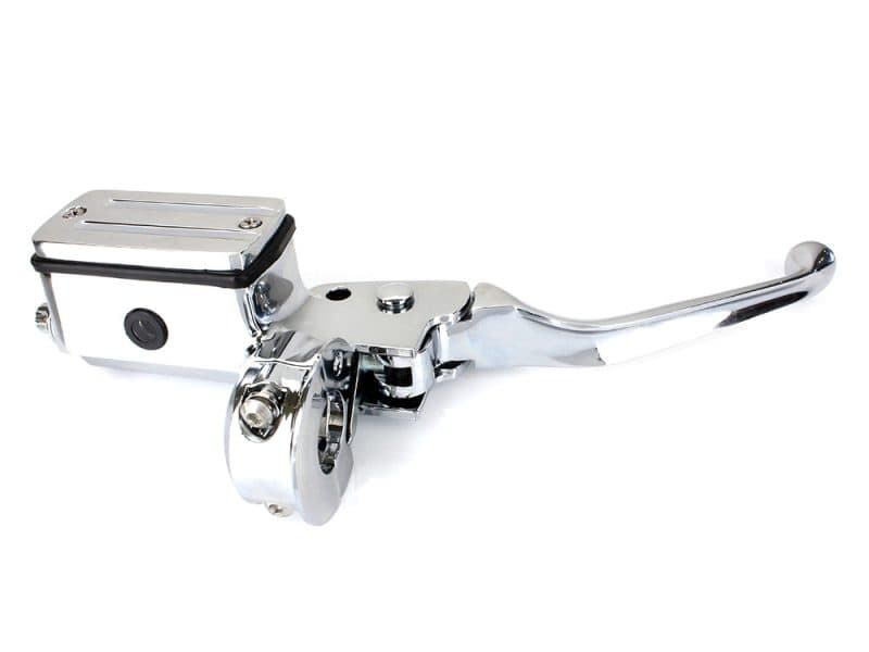 High-quality chrome motorcycle clutch lever with hydraulic master cylinder for custom bikes.