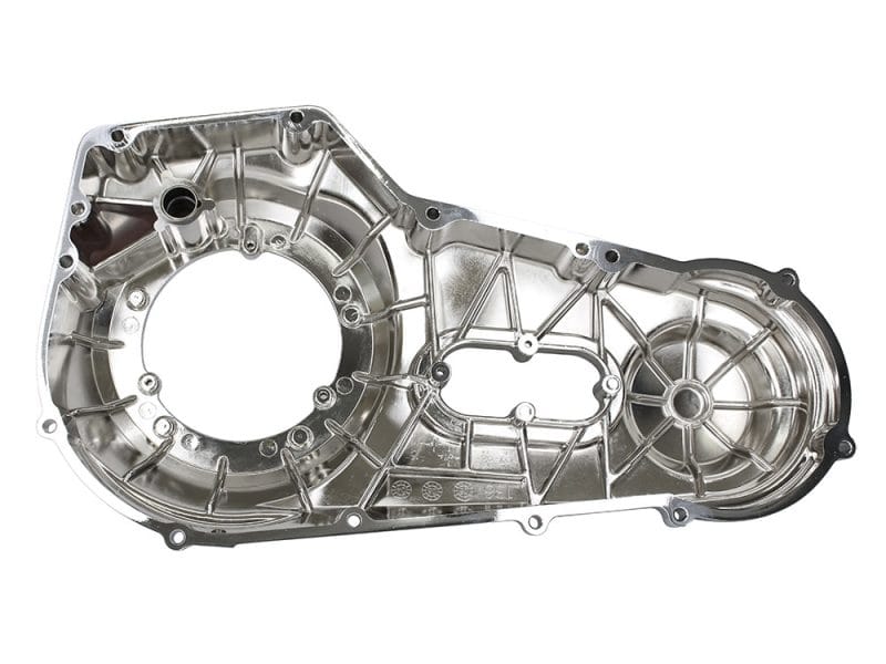 Aluminium motorcycle engine casing for durable bike performance.
