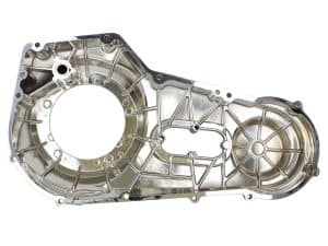 Lightweight metallic motorcycle engine cover for Revelry Motorcycles, high-quality Australian motorcycle parts.