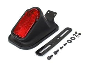 LED motorcycle tail light with mounting hardware for Harley Davidson models.