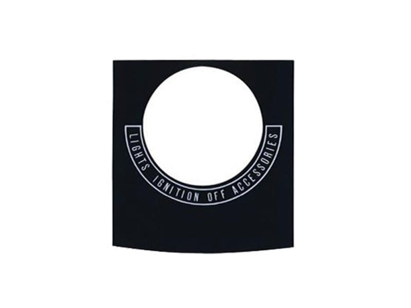 Bold black motorcycle accessories sticker with circular ignition off design, perfect for Revelry Motorcycles gear.