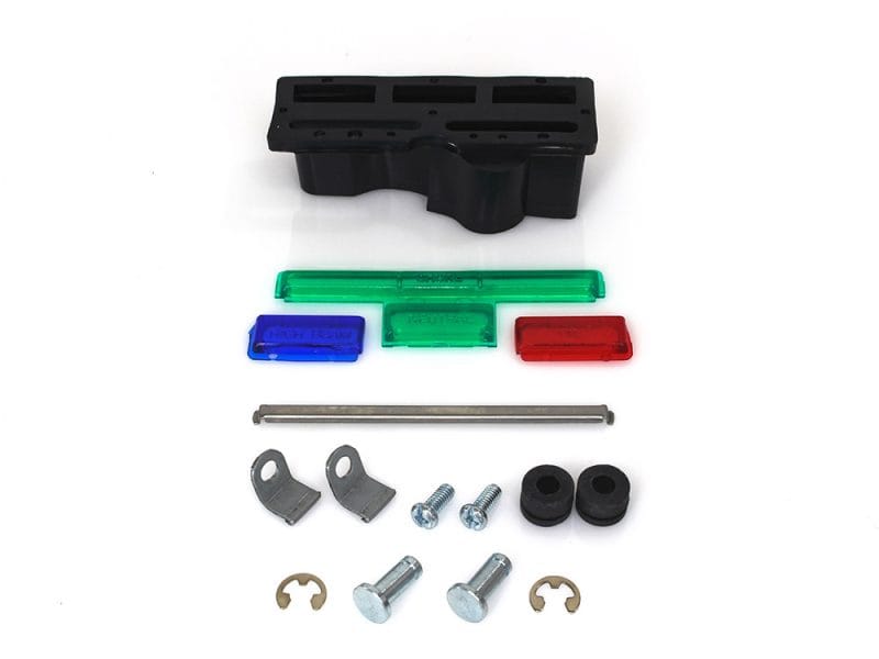 Various motorcycle parts and accessories for Revelry Motorcycles, including reflectors, bolts, and rubber mounts.