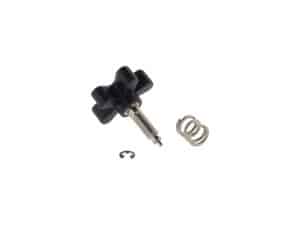 Standard motorcycle brake or clutch lever adjustment screw kit, black, spring, and clip included.
