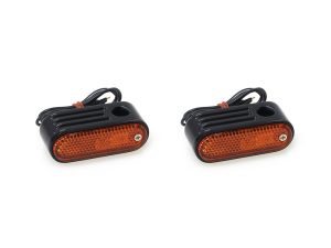 LED motorcycle turn signals with black housing and amber lens, perfect for Revelry Motorcycles.