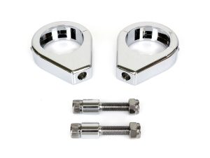 Chrome motorcycle fork spacers with mounting bolts for Revelry Motorcycles.