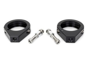 High-quality black motorcycle handlebar riser clamp kit with mounting bolts for bikes.
