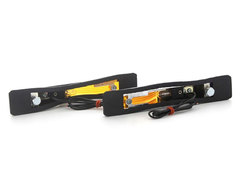 LED motorcycle turn signals with black mounting brackets, ideal for motorcycle safety and customization.