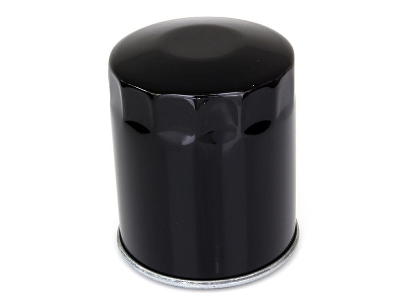 Black motorcycle oil filter for Revelry Motorcycles in Australia.