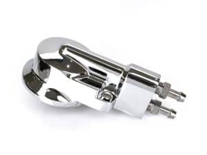 Polished chrome motorcycle steering damper for Revelry Motorcycles AU.