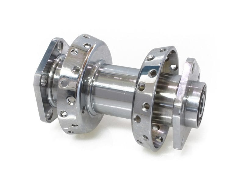 High-quality motorcycle wheel hub for Revelry Motorcycles, durable chrome finish.