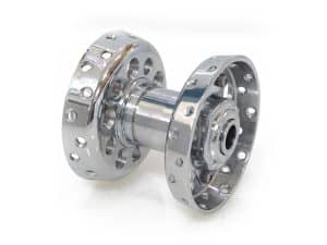 Bright chrome motorcycle hub wheel for Yamaha, Kawasaki, Suzuki, Harley Davidson bikes.