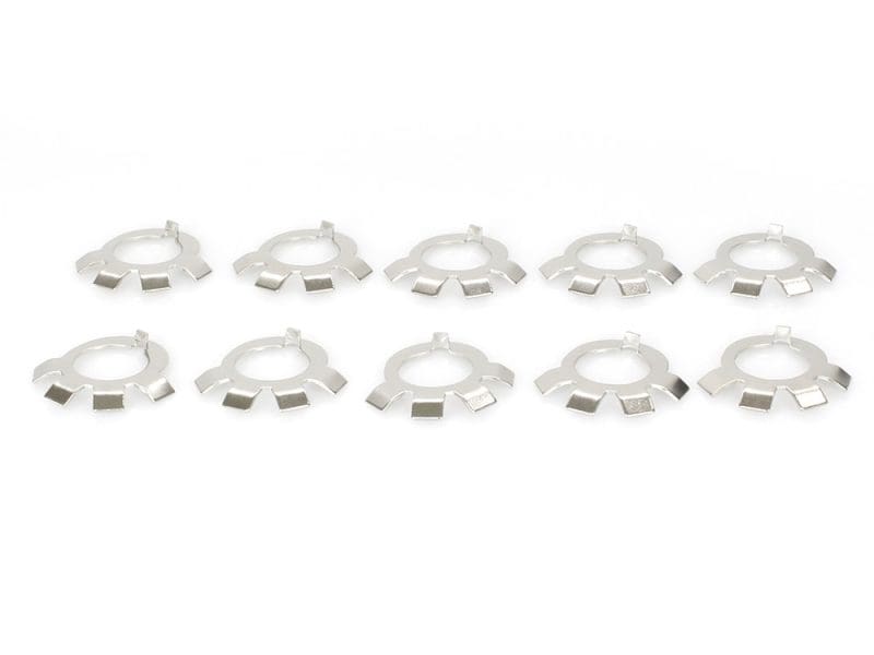 Aluminium lock washers for motorcycle parts and accessories.
