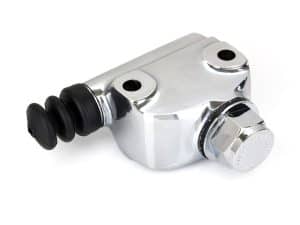 Aluminium motorcycle brake master cylinder with rubber boot for Revelry Motorcycles.
