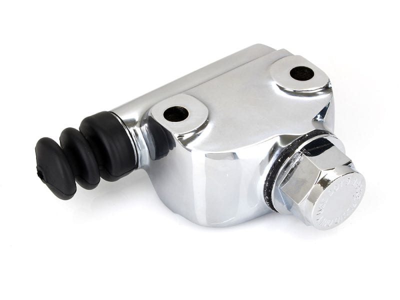 Aluminium motorcycle brake master cylinder with rubber boot for Revelry Motorcycles.