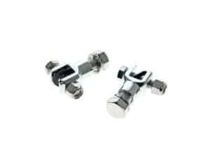 High-quality chrome motorcycle chain adjusters for custom bikes and repairs.
