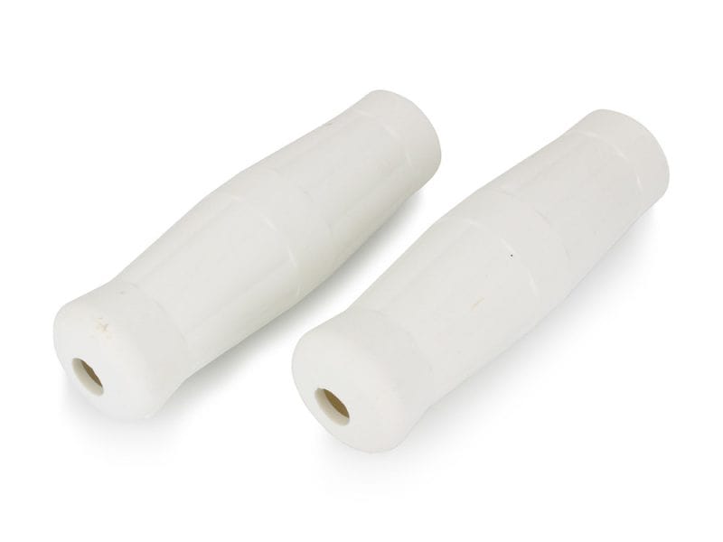 White motorcycle grip thimbles for Revelry Motorcycles bikes.