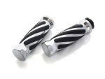 Stylish black and white motorcycle handlebar grips for Revelry Motorcycles.