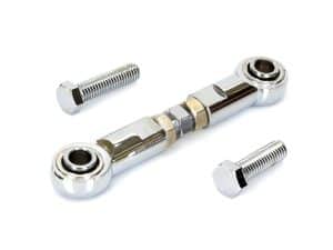 Chrome motorcycle linkage with bolts for Revelry Motorcycles.