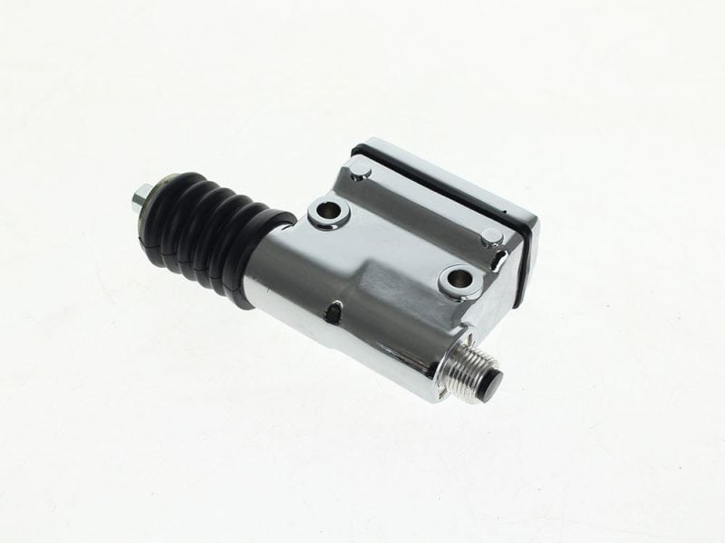 High-performance motorcycle footpeg with chrome finish and rubber grip, ideal for Revelry Motorcycles.