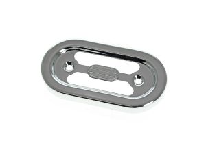 Chrome motorcycle mirror mounting plate for Revelry Motorcycles. Durable and stylish bike accessory.