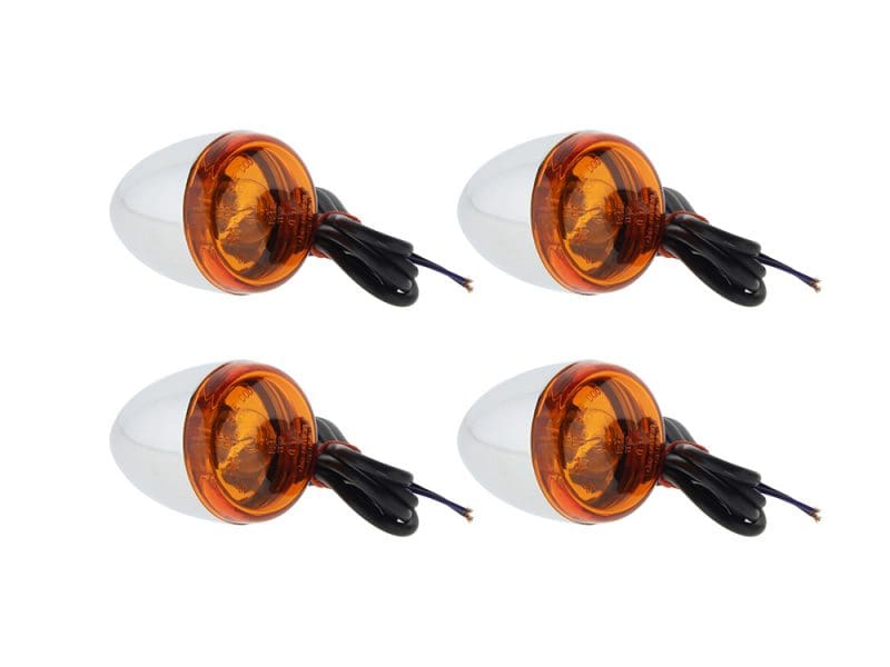 Amber motorcycle turn signals for Revelry Motorcycles, high visibility and durable design.