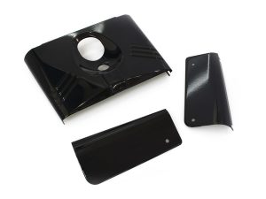 Headlight Tins - Gloss Black. Fits FL Softail 1986-2017.