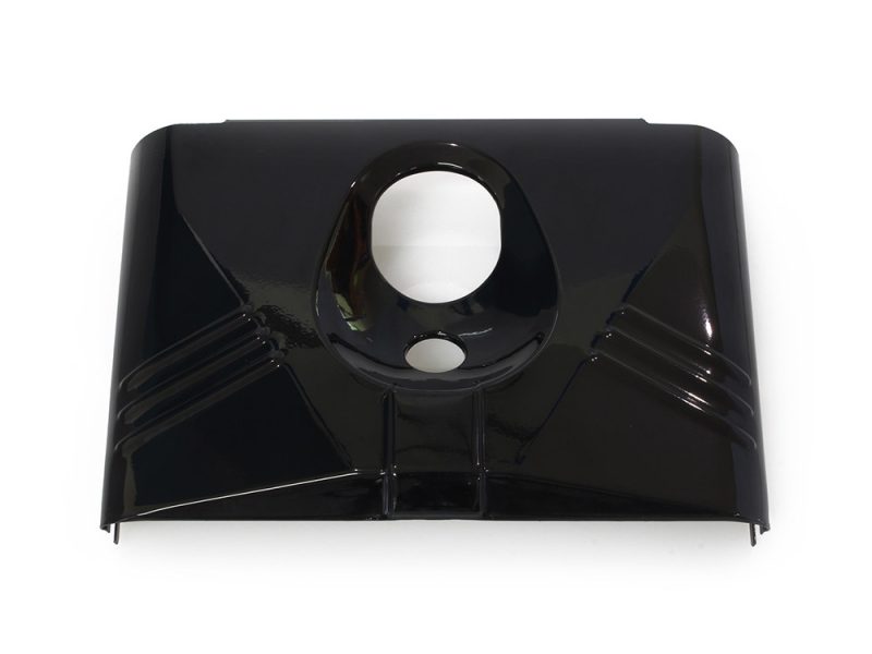 Black motorcycle headlight cover for Revelry Motorcycles.