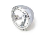 Bright chrome motorcycle LED headlight for Revelry Motorcycles, high visibility LED lighting.