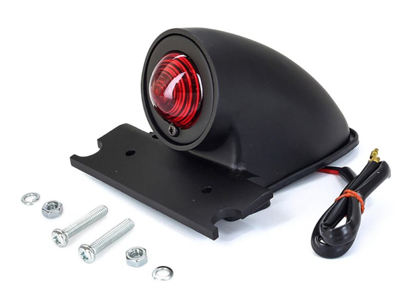 Bright red motorcycle tail light with mounting hardware for Revelry Motorcycles in Australia.
