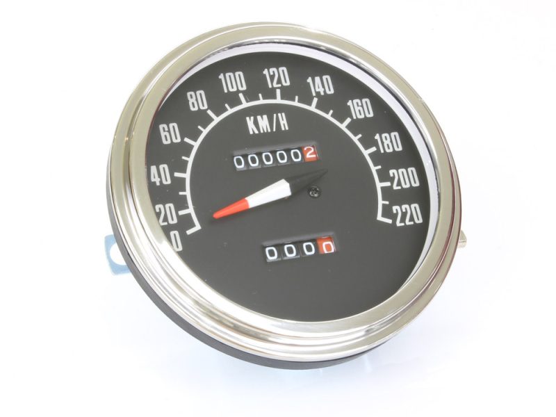 5in. KPH 1968-1984 Style Speedometer. Fits Fat Bob Dash. Vintage motorcycle speedometer with odometer and tachometer features.