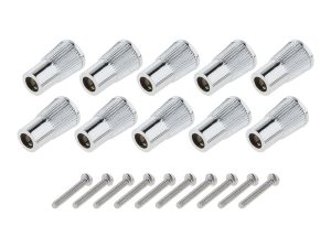 Chrome valve cap and screw set for motorcycle wheels | Revelry Motorcycles.