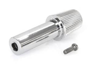 Chrome motorcycle clutch slave cylinder with mounting bolt for Revelry Motorcycles.