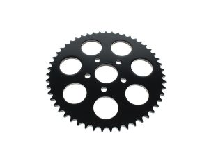 High-quality black motorcycle sprocket for custom bikes and repair projects.